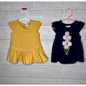 Maggie & Zoe Toddler Girls 2-Pack Tops Mustard Yellow Peplum & Navy Ice Cream 3T